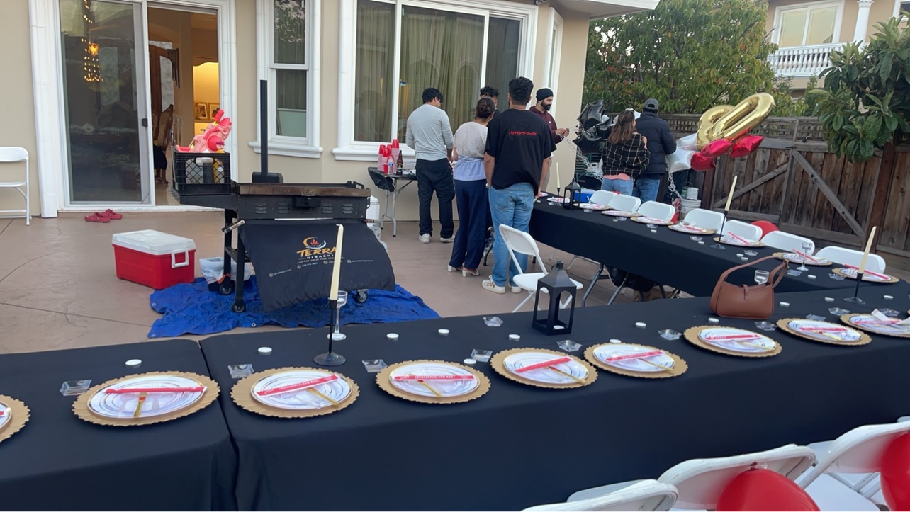 Elegant backyard hibachi party table setup