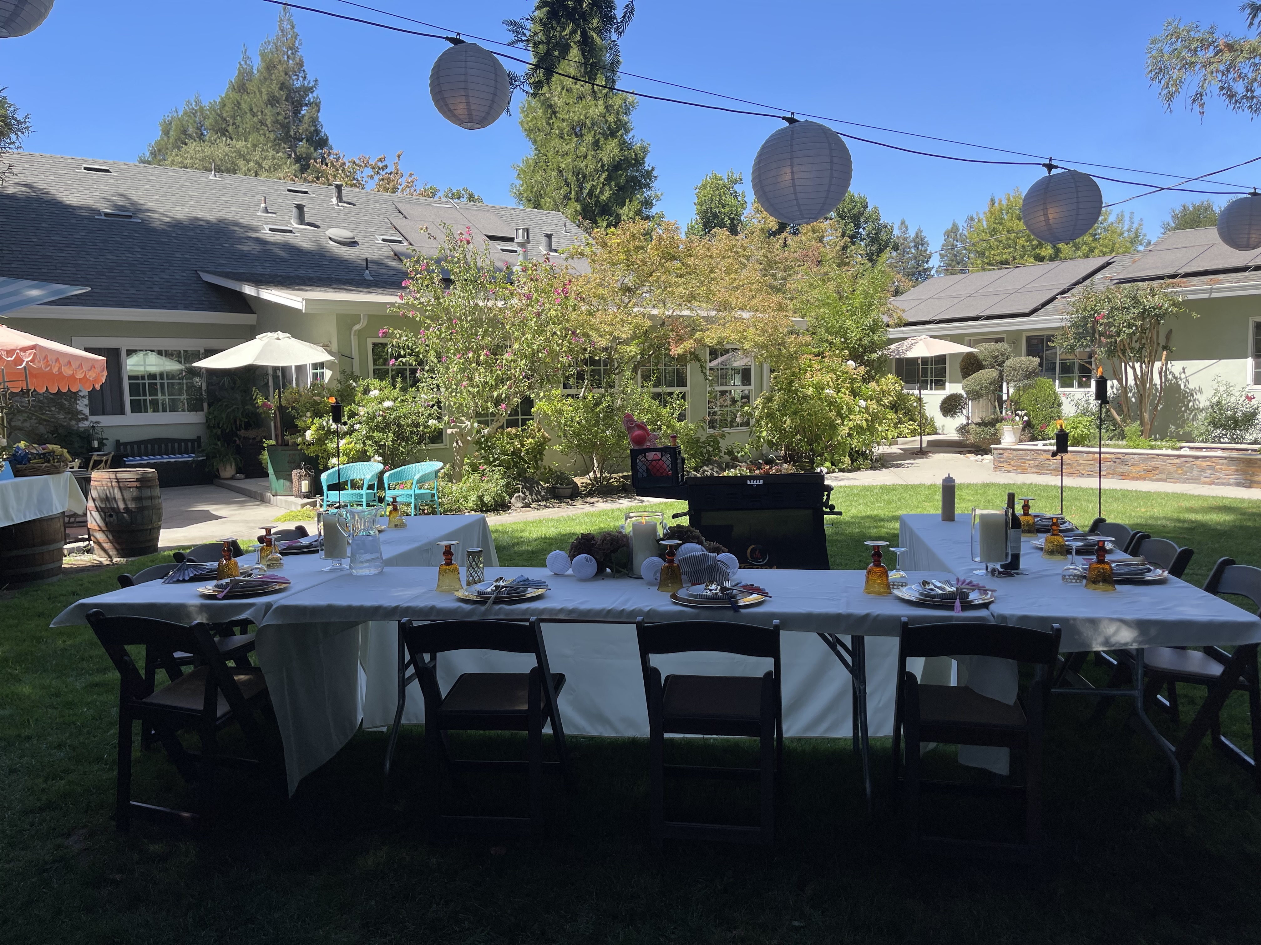 Backyard hibachi grill setup before guests arrive in Turlock, CA